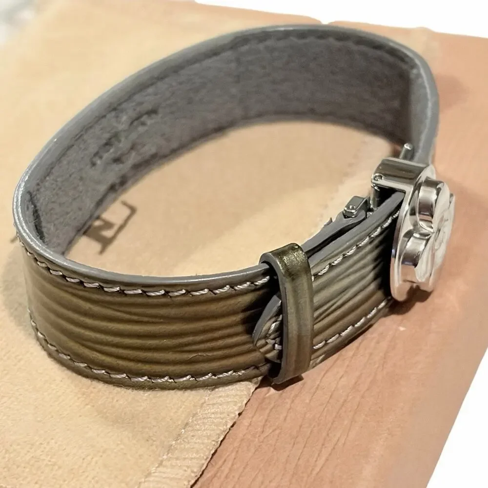 Louis Vuitton Olive Vernis Leather Silver Push-Lock Bracelet Adjustable